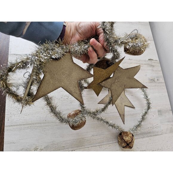 Antique 8' tinsel star Bell Garland tree metal silver unique - Picture 8 of 8